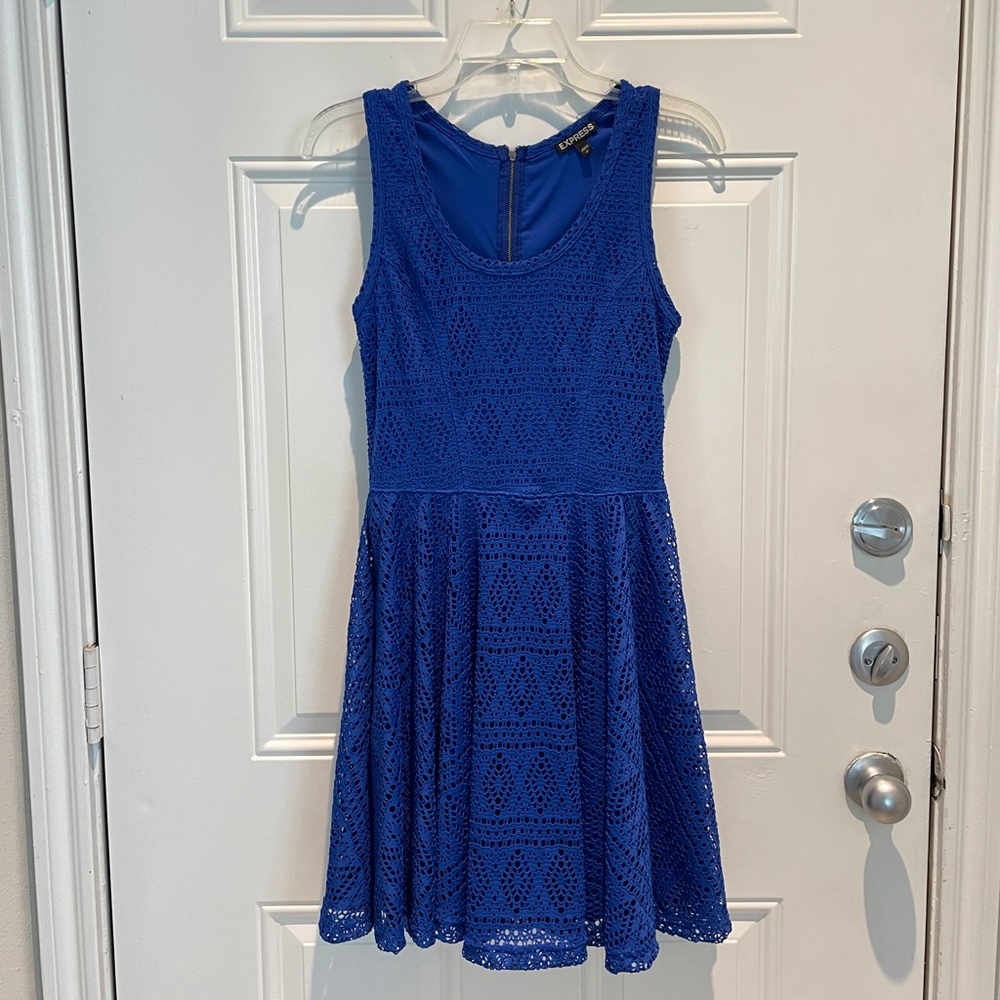 Express Retro Blue Allover Lace A-Line Sleeveless Mini Dress Size Small